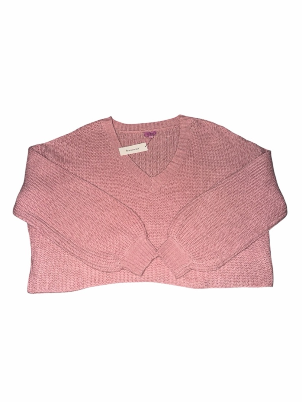 Francesca's Collections Pink V-Neck Cropped Knit Sweater
